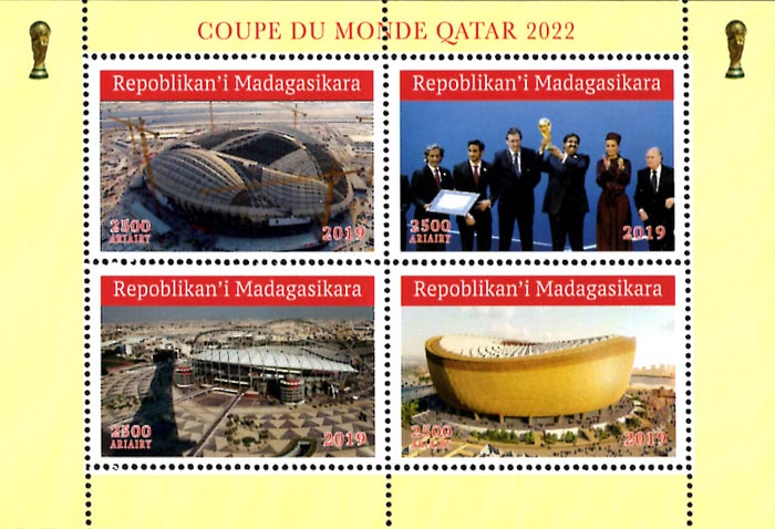 Madagascar 2019 Football World Cup Qatar Olympic Stadiums 2022 4v Mint Souvenir Sheet S/S.