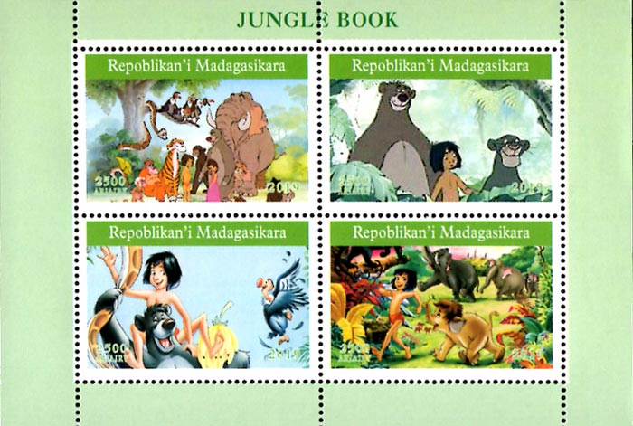 Madagascar 2019 Disney The Jungle Book Cartoons 4v Mint Souvenir Sheet S/S.