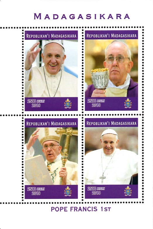 Madagascar 2019 Pope Francis 1st Catholic Church Christism 4v Mint Souvenir Sheet S/S.