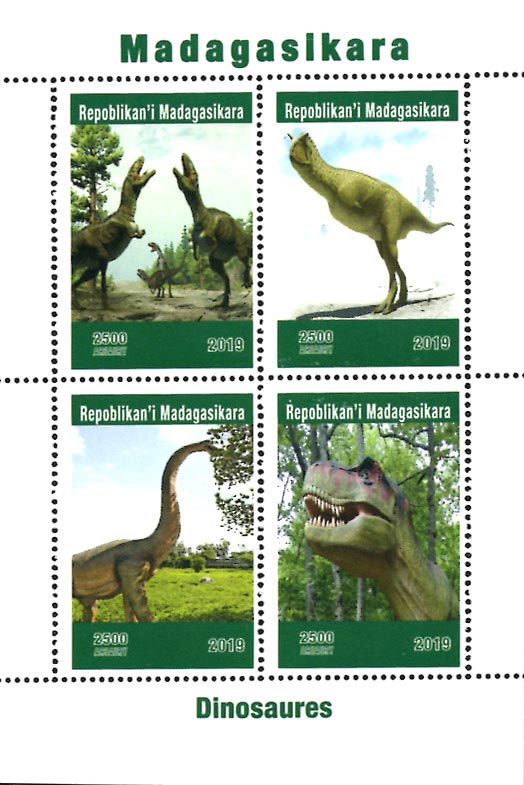 Madagascar 2019 Dinosaurs Pre-Historical Animals 4v Mint Souvenir Sheet S/S.