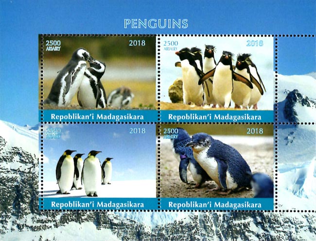 Madagascar 2018 Penguin Birds Antarctica Animals 4v Mint Souvenir Sheet S/S.