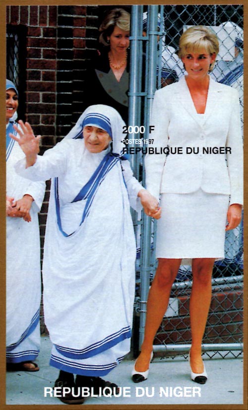 Niger IMPERF. 1997 Princess Diana & Mother Teresa 1v Mint Souvenir Sheet S/S.