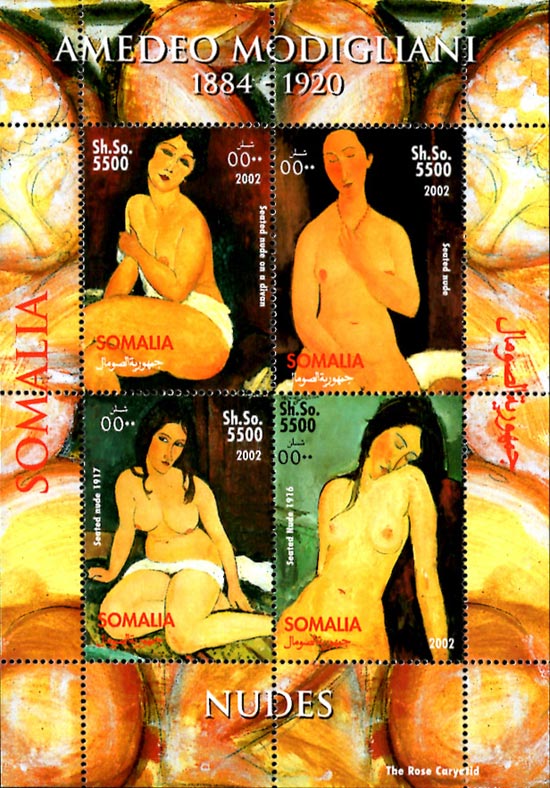 Somalia 2002 Amedeo Modigliani Nudes Paintings 4v Mint Souvenir Sheet S/S.