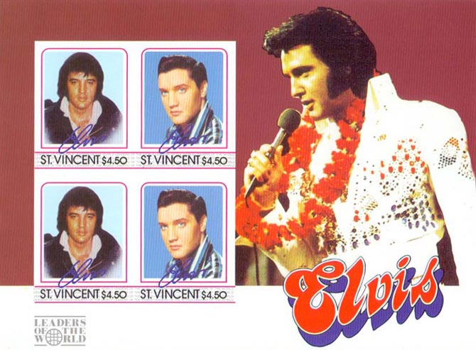 St. Vincent IMPERF. 1985 Elvis Presley $4.50 Music Singer Actor 4v Mint S/S.