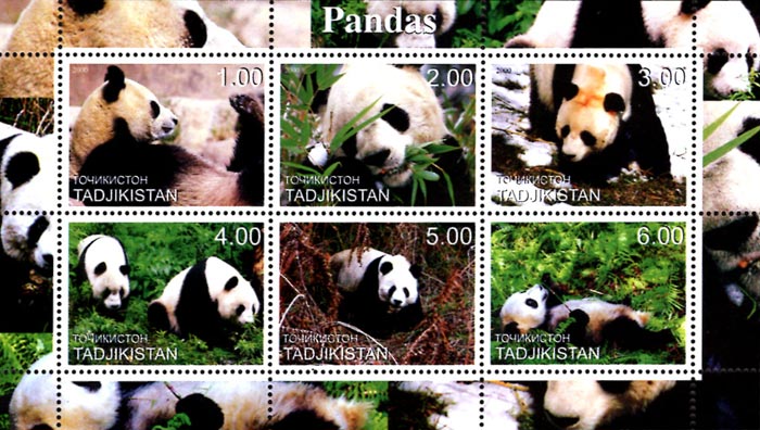 Tajikistan 2000 Panda Wild Animals 6v Mint Souvenir Sheet S/S.