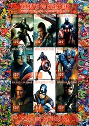 Chad 2018 Captain America Hollywood Movie Cinema 9v Mint Full Sheet.