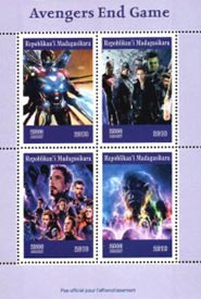Madagascar 2019 Avengers End Game Hollywood Movie 4v Mint Souvenir Sheet S/S.