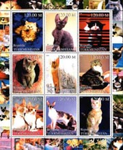 Turkmenistan 2000 Cats Domestic Animals 9v Mint Full Sheet.