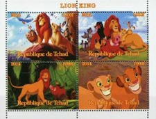Chad 2014 Walt Disney Lion King Simba Lady & Tramp Cartoons 4v Mint Souvenir Sheet S/S.