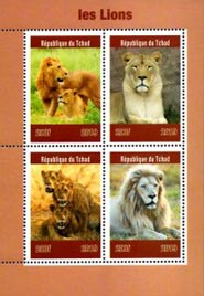 Chad 2019 Lions African Wild Animals 4v Mint Souvenir Sheet S/S.