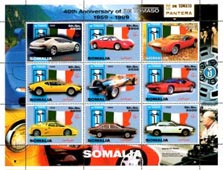 Somalia 1999 DE TOMASO Pantera Cars 9v Mint Full Sheet.