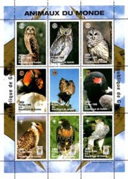 Guinea 1998 Owls Eagle Birds of Prey 9v Mint Full Sheet.