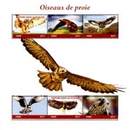 Chad 2017 Birds of Prey, Eagle Owl 6v Mint Souvenir Sheet S/S.