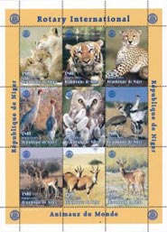 Niger 1998 Tiger Lion Deer Birds Wild Animals Rotary Int. 9v Mint Full Sheet.