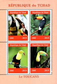 Chad 2019 Beautiful Toucans Birds 4v Mint Souvenir Sheet S/S.