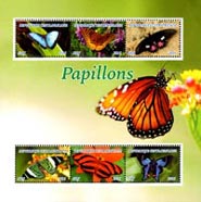 Central Africa 2015 Butterfly (green) Flowers 6v Mint Souvenir Sheet S/S.