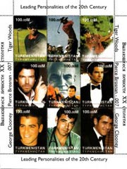 Turkmenistan 2000 Tiger Woods, Pierce Brosnan, George Clooney 9v Mint Full Sheet.