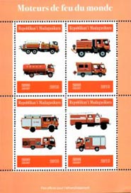 Madagascar 2019 Fire Brigade Engines Trucks 4v Mint Souvenir Sheet S/S.