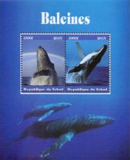 Chad 2015 Baleines Whale Fish Sea Animals 2v Mint Souvenir Sheet S/S.