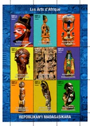 Madagascar African Wooden Sculptures Arts 9v Mint Full Sheet.