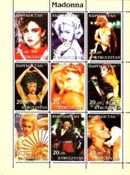 Kyrgyzstan 2003 Madonna Popstars Singer Music 9v Mint Full Sheet.