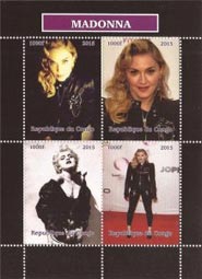 Congo 2015 Madonna Singer Dancer Hollywood Actress Music 4v Mint Souvenir Sheet S/S.