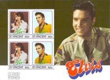 St. Vincent IMPERF. 1985 Elvis Presley 50c Music Singer Actor 4v Mint S/S.