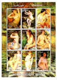 Somalia 1999 Renoir Nude Paintings Arts Women 9v Mint Full Sheet.
