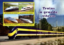 Congo 2018 High Speed Trains Railways Transports 4v Souvenir Sheet S/S.