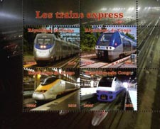 Congo 2015 Express Trains Railways 4v Mint Souvenir Sheet S/S.