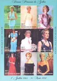 Niger IMPERF. 1997 Princess Diana Royal Family 9v Mint Full Sheet.