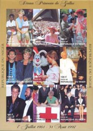 Niger IMPERF. 1997 Princess Diana Elton John Pope John Paul II 9v Mint Full Sheet.