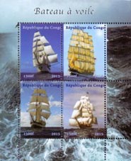 Congo 2015 Sailing Ships Sea Transports 4v Mint Souvenir Sheet S/S.